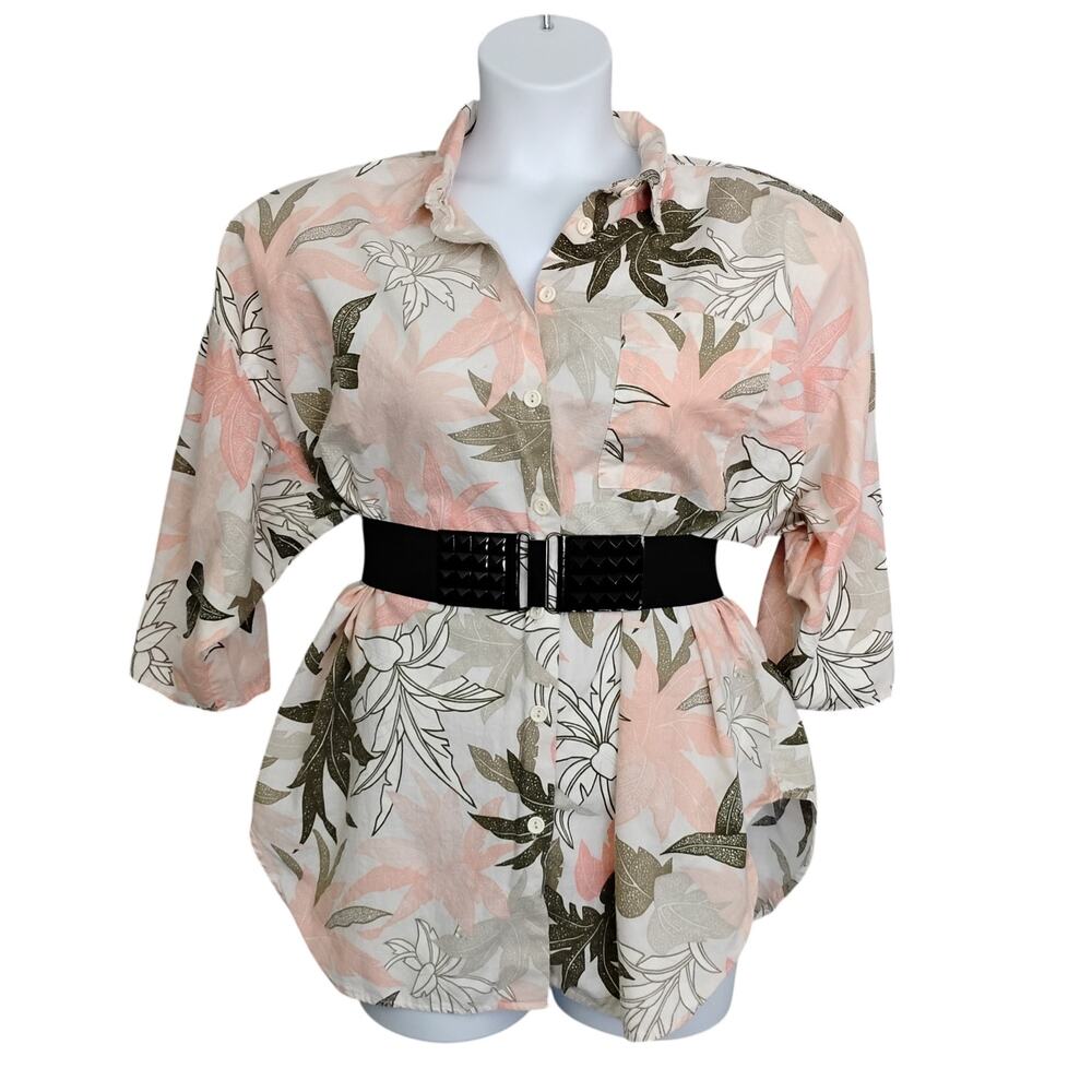 Vintage Original Venezia Blouse Palm Leaves Print Pink and Green Size 22/24